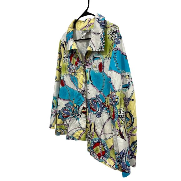 Simonton Says Multicolor Nautical Print Button Down Shirt Size L Stretchy - Picture 3 of 10